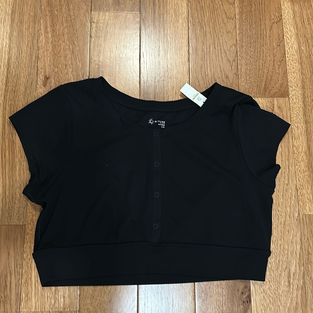 Aerie black crop top with snaps large NWT